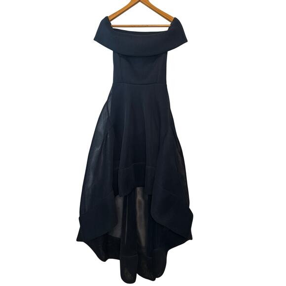 Bronx & Banco Formal Off-Shoulder Tulip Dress in Navy Blue Size 6 High Low Hem - Picture 4 of 14